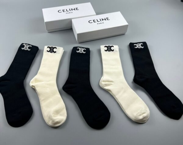 CELINE Tall Socks Cotton Quality Box of 5 Pair ﻿