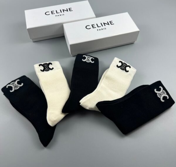 CELINE Tall Socks Cotton Quality Box of 5 Pair ﻿