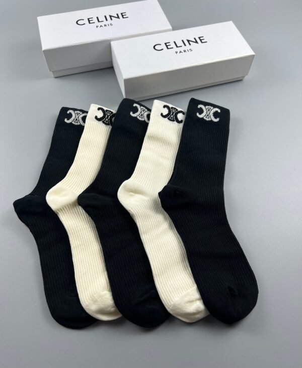 CELINE Tall Socks Cotton Quality Box of 5 Pair ﻿