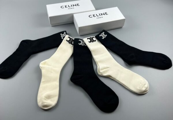 CELINE Tall Socks Cotton Quality Box of 5 Pair ﻿