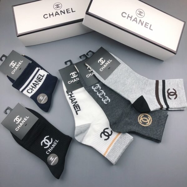 CHANEL Men’s and Women’s Socks, Same Cotton Quality, Box of 5 Pairs ﻿