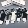 CHANEL Men’s and Women’s Same Style Socks, Pure Cotton Quality, Box of 5 Pairs