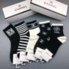 CHANEL Men’s and Women’s Same Style Socks, Pure Cotton Quality, Box of 5 Pairs
