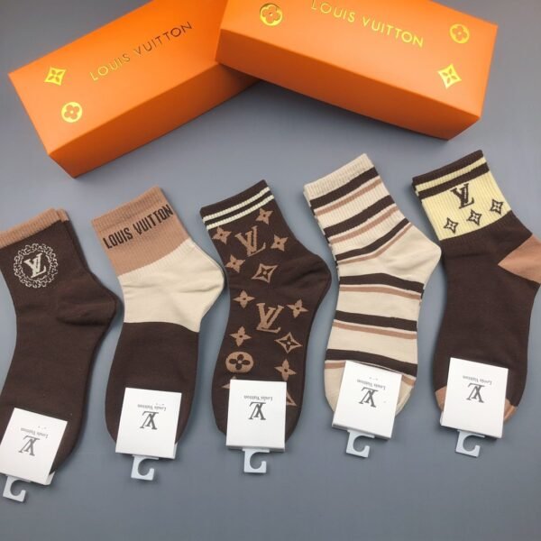 Louis Vuitton Mid length socks for both men and women Cotton A box of 5 pairs