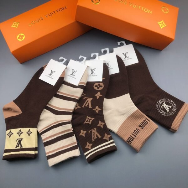 Louis Vuitton Mid length socks for both men and women Cotton A box of 5 pairs