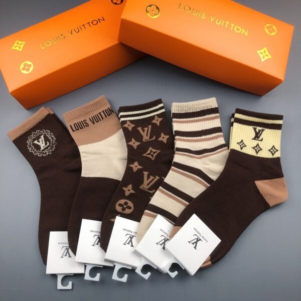 Louis Vuitton Mid length socks for both men and women Cotton A box of 5 pairs