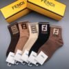 FENDI new mid length socks for men and women, made of pure cotton, 5 pairs per box