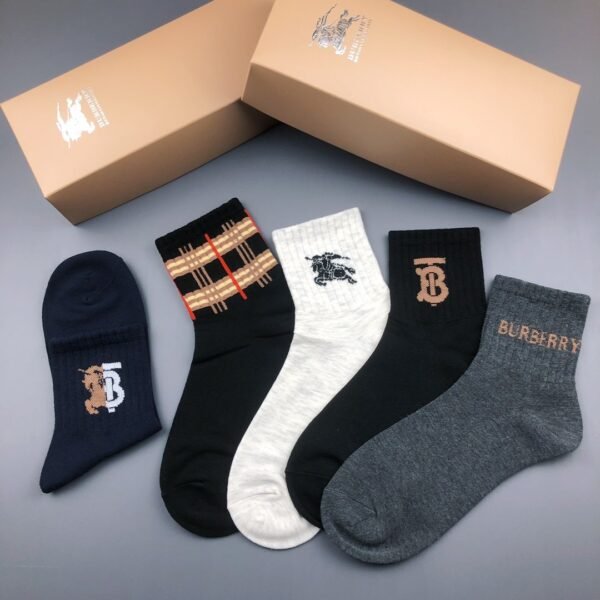 Burberry pure cotton socks for men and women, 5 pairs per box