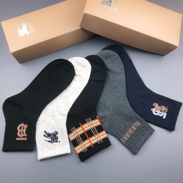 Burberry pure cotton socks for men and women, 5 pairs per box