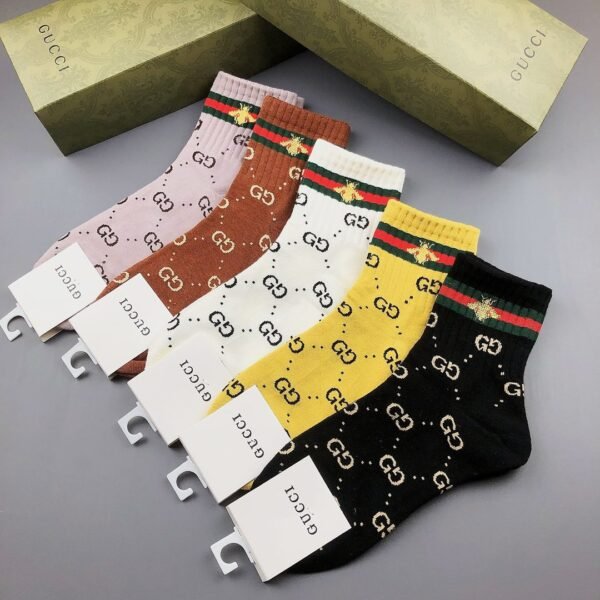 GUCCI Men’s and Women’s Same Style Cotton Socks in a Box of 5 Pair Socks