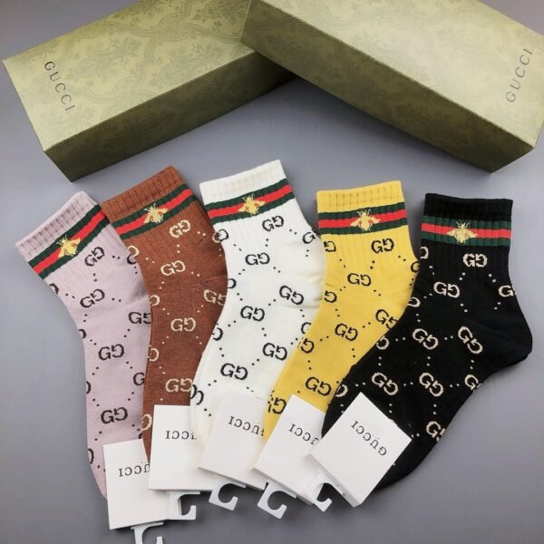 GUCCI Men’s and Women’s Same Style Cotton Socks in a Box of 5 Pair Socks