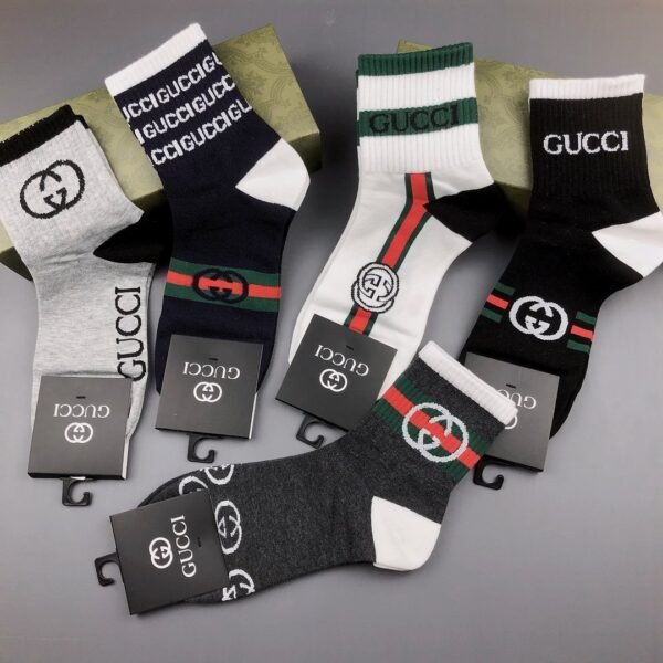 GUCCI Men’s and Women’s Same Socks, Box of 5 Pair Pure Cotton