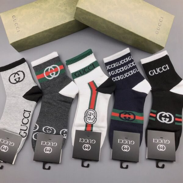 GUCCI Men’s and Women’s Same Socks, Box of 5 Pair Pure Cotton