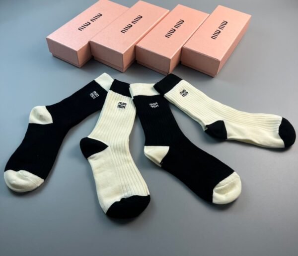 MIUMIU high socks, combed cotton, four pairs per box
