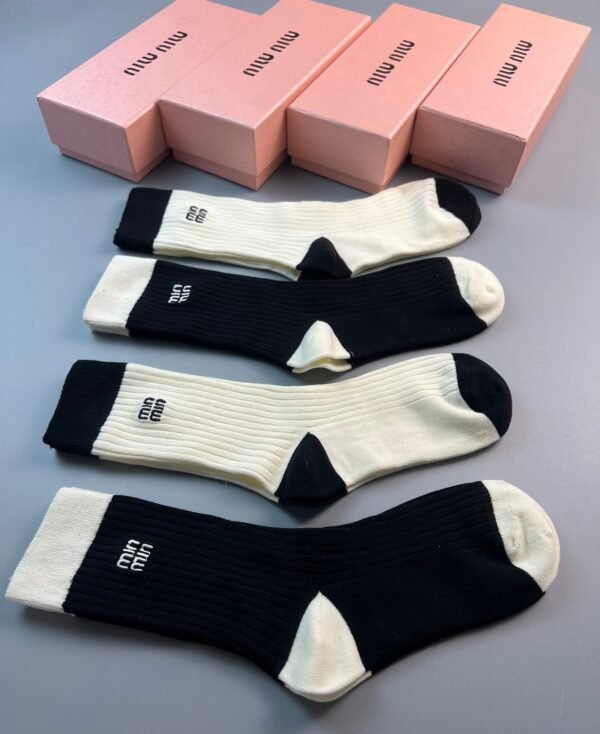 MIUMIU high socks, combed cotton, four pairs per box