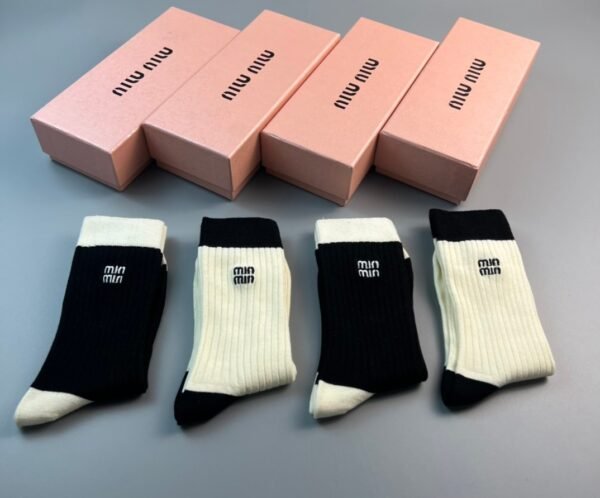 MIUMIU high socks, combed cotton, four pairs per box