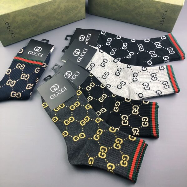 GUCCI High end customized socks for both men and women, 5 pairs of pure cotton