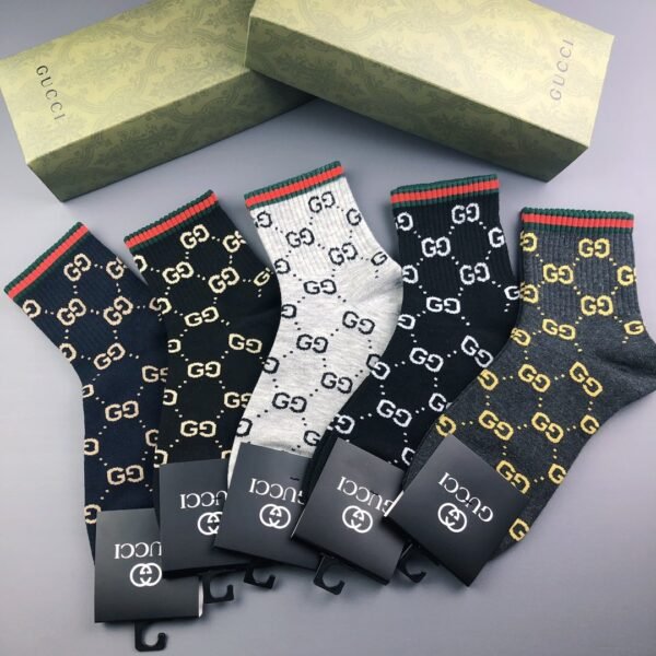 GUCCI High end customized socks for both men and women, 5 pairs of pure cotton