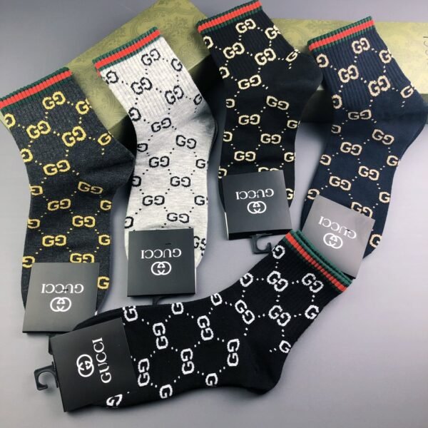 GUCCI High end customized socks for both men and women, 5 pairs of pure cotton