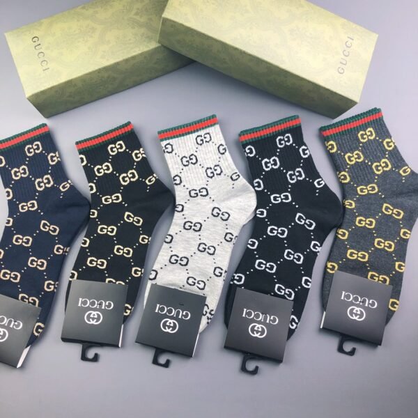 GUCCI High end customized socks for both men and women, 5 pairs of pure cotton