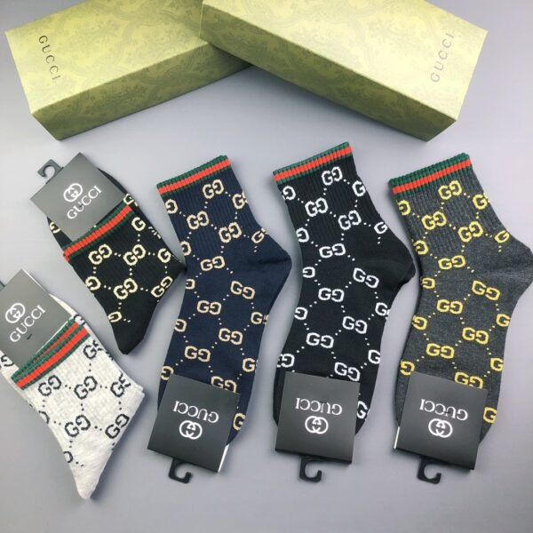 GUCCI High end customized socks for both men and women, 5 pairs of pure cotton