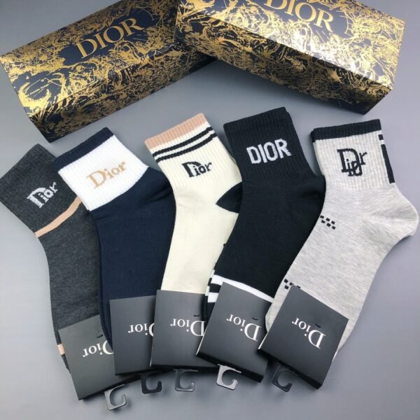 Dior sock unisex counter latest design edition pure cotton quality box of 5 pairs of socks