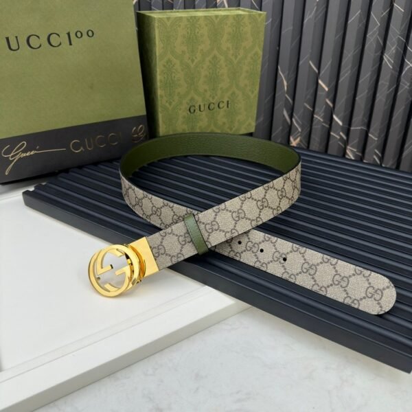 GUCCI Grass green pigskin pattern base Width 3.7cm Official website 1:1 version