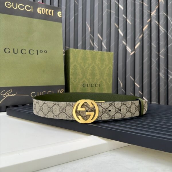 GUCCI Grass green pigskin pattern base Width 3.7cm Official website 1:1 version