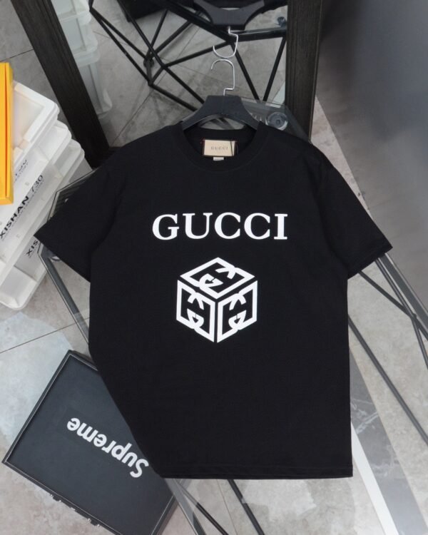 Gucci summer new geometric cube pattern printed short-sleeved T-shirt 230g pure cotton