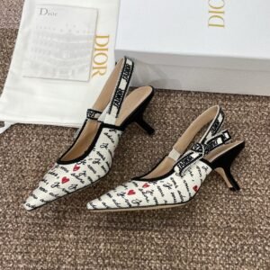 J’ADIOR letter logo ribbon bow square toe jacquard embroidered pattern high-heeled women’s sandals 33-44