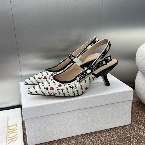 J’ADIOR letter logo ribbon bow square toe jacquard embroidered pattern high-heeled women’s sandals 33-44