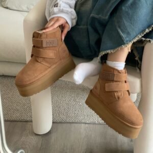 UGG autumn and winter new products height increase thick bottom double Velcro short boots pure wool