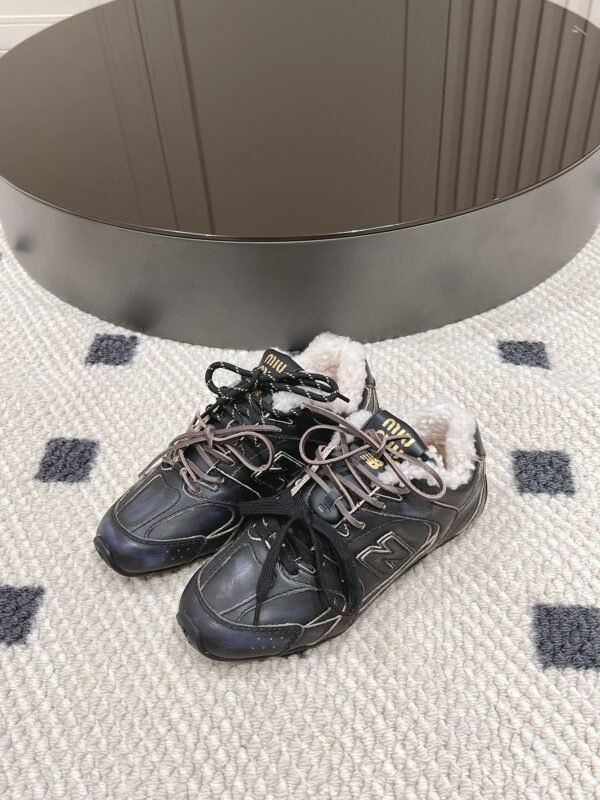 miumiu&NB Co-branded genuine leather upper and cashmere lining shoes Premium version