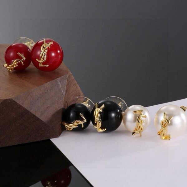 YSL pearl earrings  Inlaid with YSL logo, two large and one small