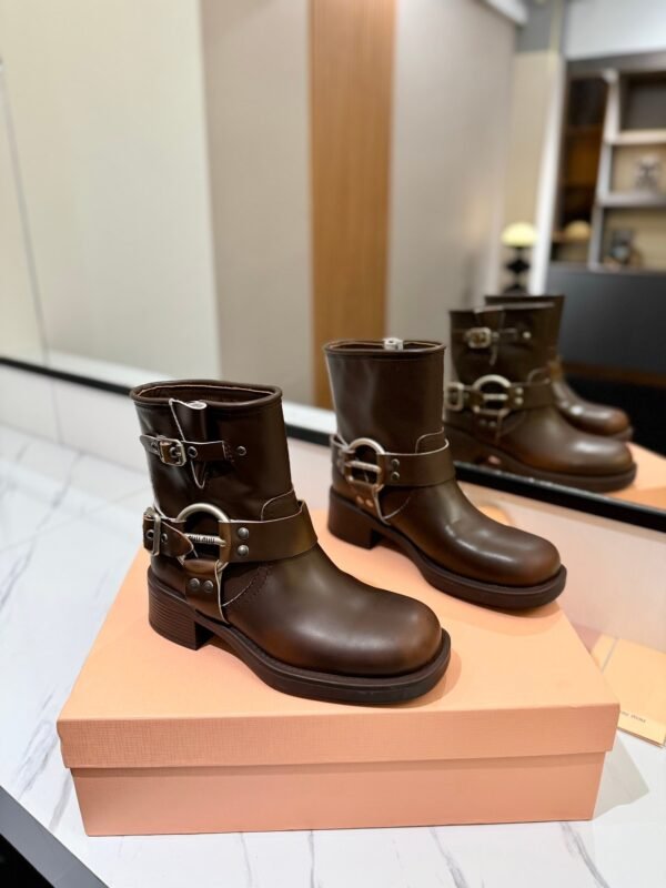 Miu Miu’s new runway style Dr. Martens riding boots, made of premium cowhide leather.