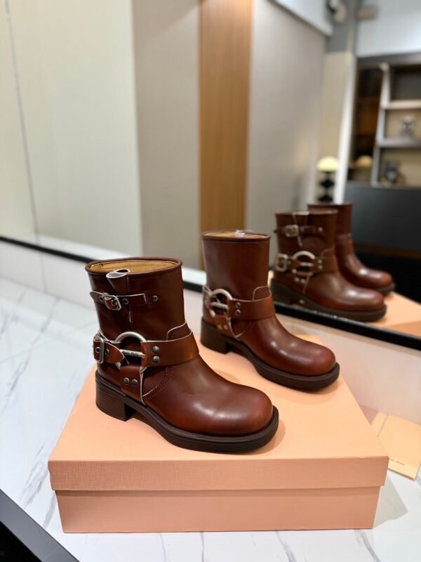 Miu Miu’s new runway style Dr. Martens riding boots, made of premium cowhide leather.