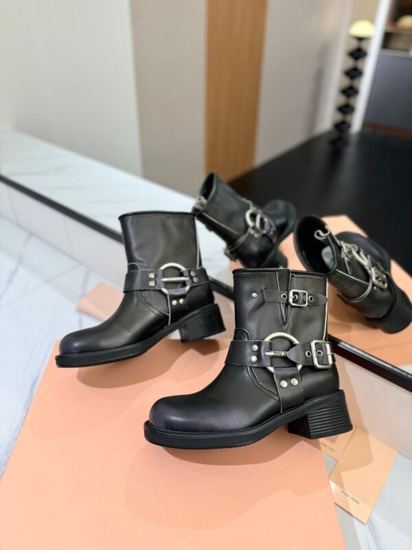 Miu Miu’s new runway style Dr. Martens riding boots, made of premium cowhide leather.