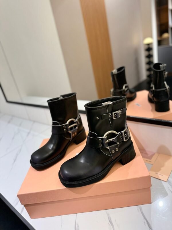 Miu Miu’s new runway style Dr. Martens riding boots, made of premium cowhide leather.