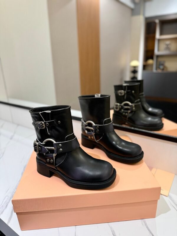 Miu Miu’s new runway style Dr. Martens riding boots, made of premium cowhide leather.