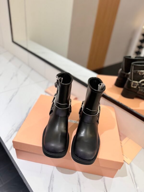 Miu Miu’s new runway style Dr. Martens riding boots, made of premium cowhide leather.