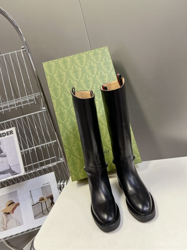 GUCCI Autumn/Winter Runway-Style Equestrian Boots, Made of Cowhide, Heel 3.5cm, Boot Opening 39cm, Shaft 37cm