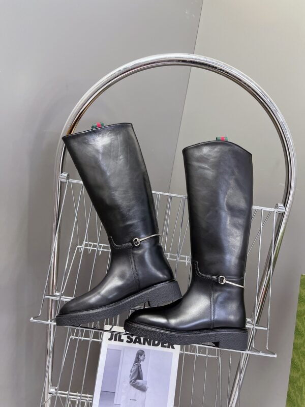 GUCCI Autumn/Winter Runway-Style Equestrian Boots, Made of Cowhide, Heel 3.5cm, Boot Opening 39cm, Shaft 37cm