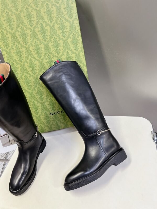GUCCI Autumn/Winter Runway-Style Equestrian Boots, Made of Cowhide, Heel 3.5cm, Boot Opening 39cm, Shaft 37cm