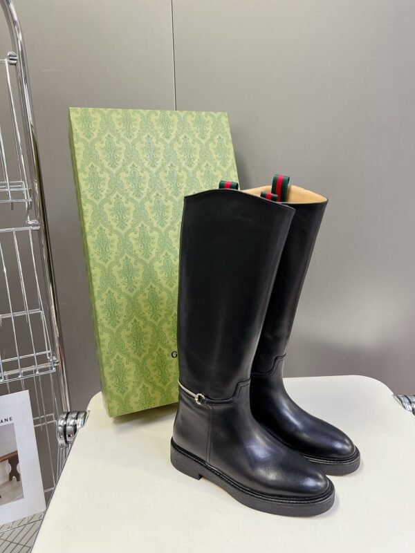 GUCCI Autumn/Winter Runway-Style Equestrian Boots, Made of Cowhide, Heel 3.5cm, Boot Opening 39cm, Shaft 37cm