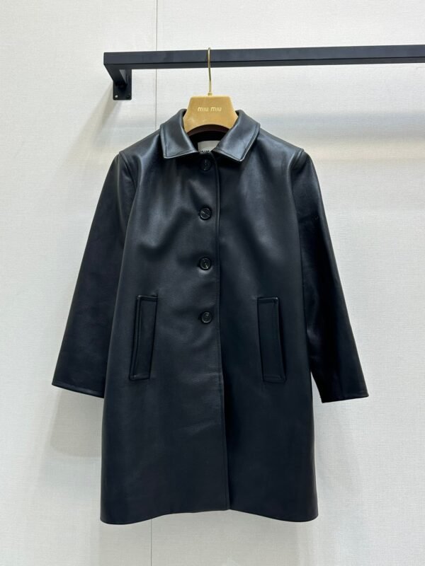 miumiu Autumn and winter new cowhide jacket coat mid-length cowhide jacket Premium quality clothing
