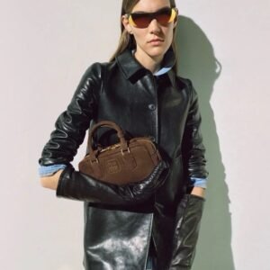miumiu Autumn and winter new cowhide jacket coat mid-length cowhide jacket Premium quality clothing