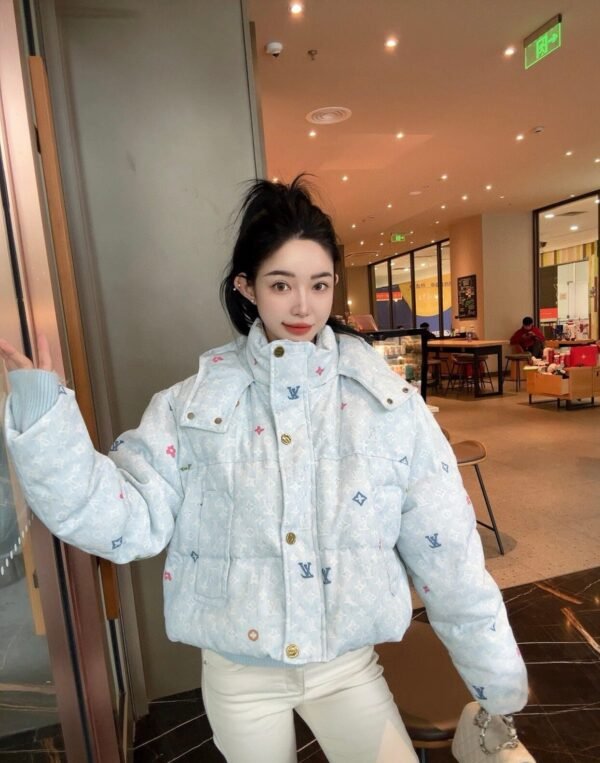 Louis Vuitton new short jacket stand collar hooded denim down jacket