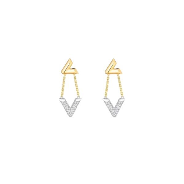 Louis Vuitton Classic V Half Diamond Two-tone Earrings Premium 1:1