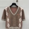 miumiu 2025 early spring new knitted round neck short sleeves diamond pattern jacquard decoration
