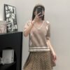 miumiu 2025 early spring new knitted round neck short sleeves diamond pattern jacquard decoration
